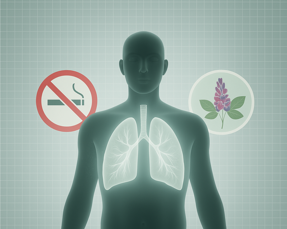 A silhouette with lungs, a no-smoking sign and a kudzu plant
